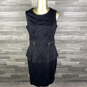CALVIN KLEIN Round Neck Back Zip Black Peplum Sheath Dress Women's Size 10